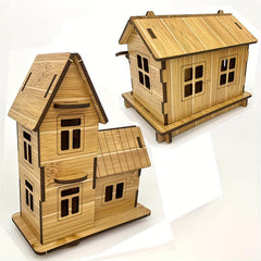 2pcs DIY Wooden House Model 3D Puzzle Craft Kit