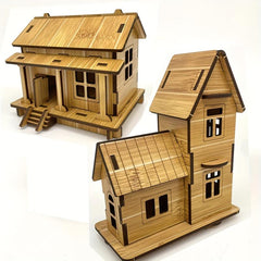 2pcs DIY Wooden House Model 3D Puzzle Craft Kit