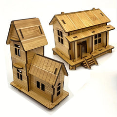 2pcs DIY Wooden House Model 3D Puzzle Craft Kit
