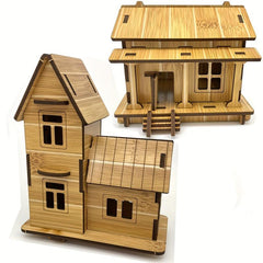 2pcs DIY Wooden House Model 3D Puzzle Craft Kit