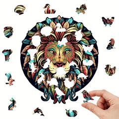 Colorful Lion Wooden Jigsaw Puzzle - Unique Gift