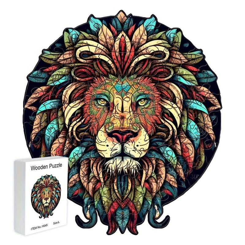 Colorful Lion Wooden Jigsaw Puzzle - Unique Gift