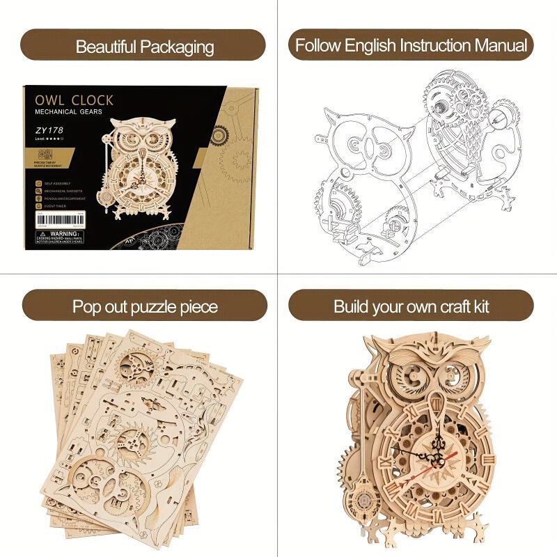 3D Wooden Owl Clock Model Kit Desk Clock Home Decor Unique Gift For Kids