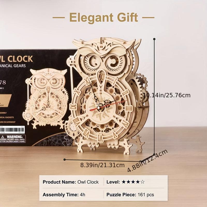 3D Wooden Owl Clock Model Kit Desk Clock Home Decor Unique Gift For Kids