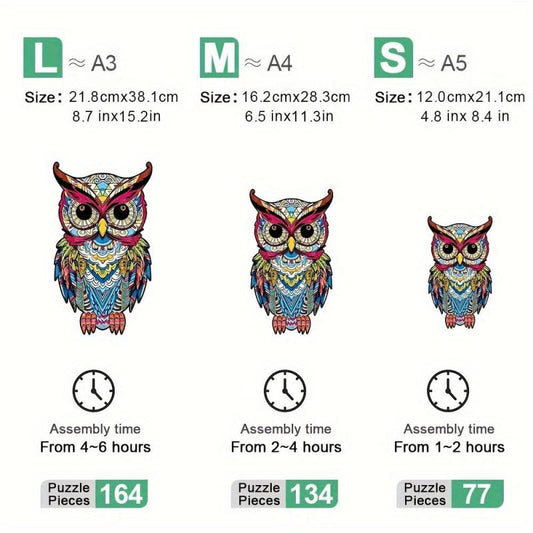 Wooden Owl Puzzle Irregular Shape Christmas Gift Adult Stress Reduction
