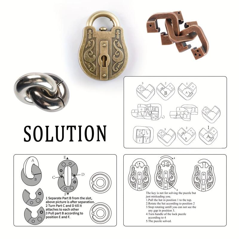 3pcs Metal Cast Puzzle Games Toys 3D Puzzle Highly Difficult Adult Puzzles Box