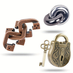 3pcs Metal Cast Puzzle Games Toys 3D Puzzle Highly Difficult Adult Puzzles Box