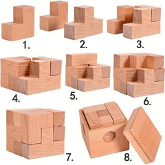 Wooden Cube Puzzle 7pcs IQ Brain Game Toy Gift