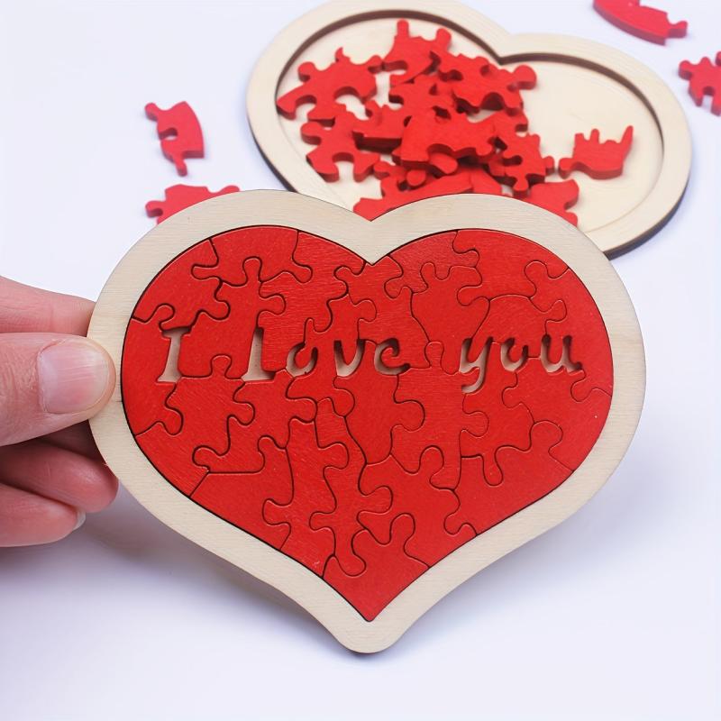 Heart Shaped Wooden Puzzle Toy Educational Building Blocks Jigsaw Puzzles