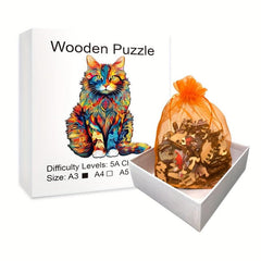Colorful Cat Puzzle Magical Toy Animal Shape Wooden Puzzle