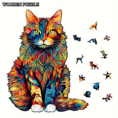 Colorful Cat Puzzle Magical Toy Animal Shape Wooden Puzzle