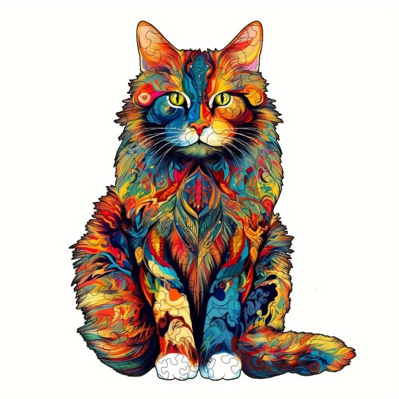 Colorful Cat Puzzle Magical Toy Animal Shape Wooden Puzzle