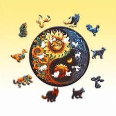 Sunflower Sun Moon Tai Chi YinYang Wooden Puzzle