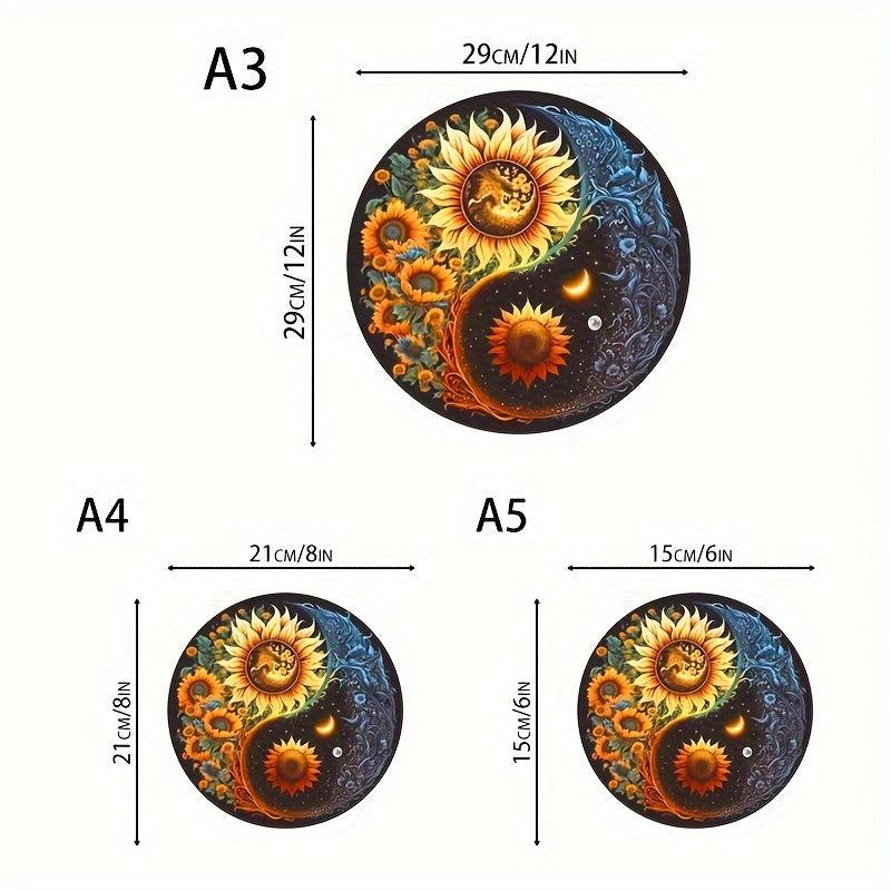 Sunflower Sun Moon Tai Chi YinYang Wooden Puzzle