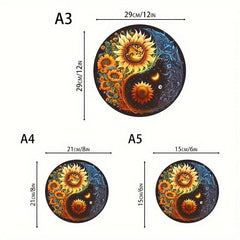 Sunflower Sun Moon Tai Chi YinYang Wooden Puzzle