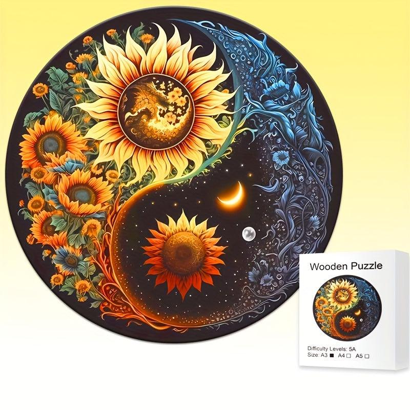 Sunflower Sun Moon Tai Chi YinYang Wooden Puzzle