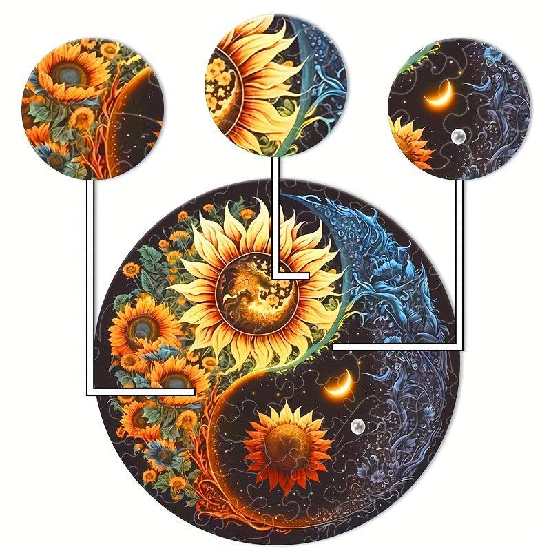 Sunflower Sun Moon Tai Chi YinYang Wooden Puzzle