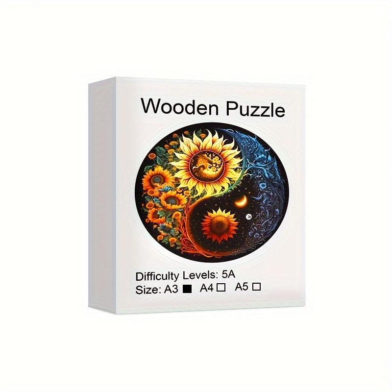 Sunflower Sun Moon Tai Chi YinYang Wooden Puzzle
