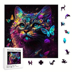 Colorful Cat & Butterfly Puzzle Magic Toy Irregular Shape Wooden Brain Teaser