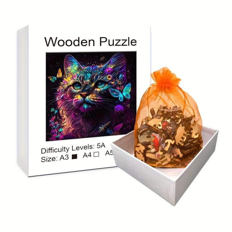 Colorful Cat & Butterfly Puzzle Magic Toy Irregular Shape Wooden Brain Teaser