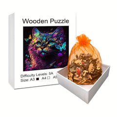 Colorful Cat & Butterfly Puzzle Magic Toy Irregular Shape Wooden Brain Teaser