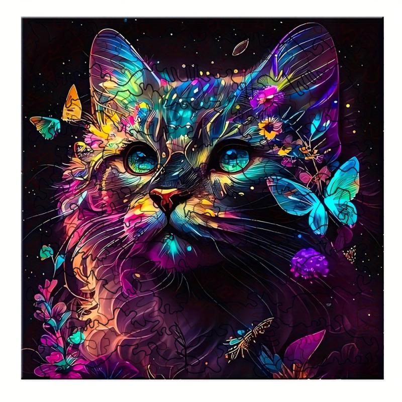Colorful Cat & Butterfly Puzzle Magic Toy Irregular Shape Wooden Brain Teaser