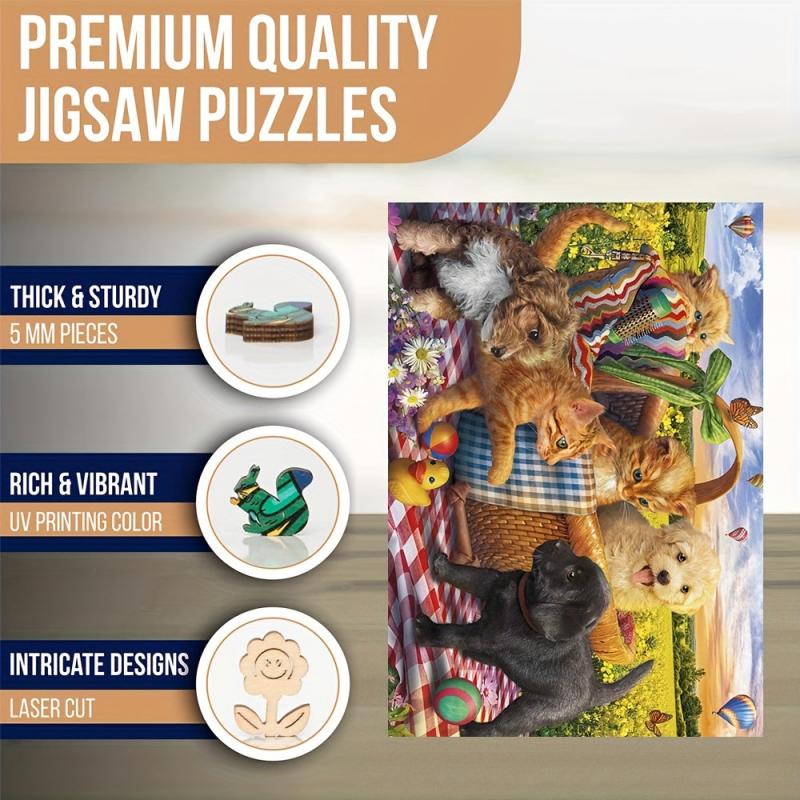 Animal Wooden Puzzles Dog And Cat Wooden Puzzle Unique Shape Advanced Puzzle