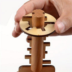 Wooden Unlock Puzzle Key Classical Funny Lock Educational Toy
