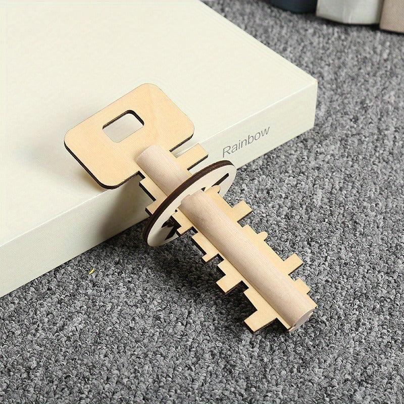 Wooden Unlock Puzzle Key Classical Funny Lock Educational Toy