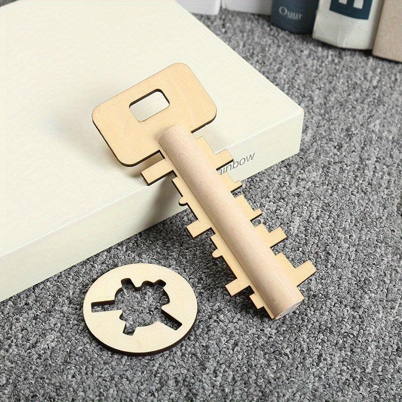 Wooden Unlock Puzzle Key Classical Funny Lock Educational Toy