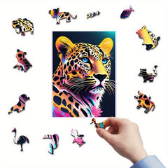 Leopard Wooden Jigsaw Puzzle Irregular Shape Focus Ability Gift