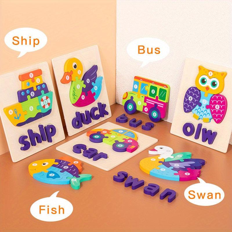 3D Vowel Letter Puzzles for Kids - Educational Word Card Buckle Toy