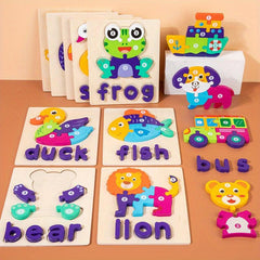 3D Vowel Letter Puzzles for Kids - Educational Word Card Buckle Toy