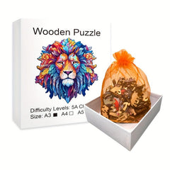 Colorful Lion Head Puzzle Magic Toy Wooden Brain Teaser Gift