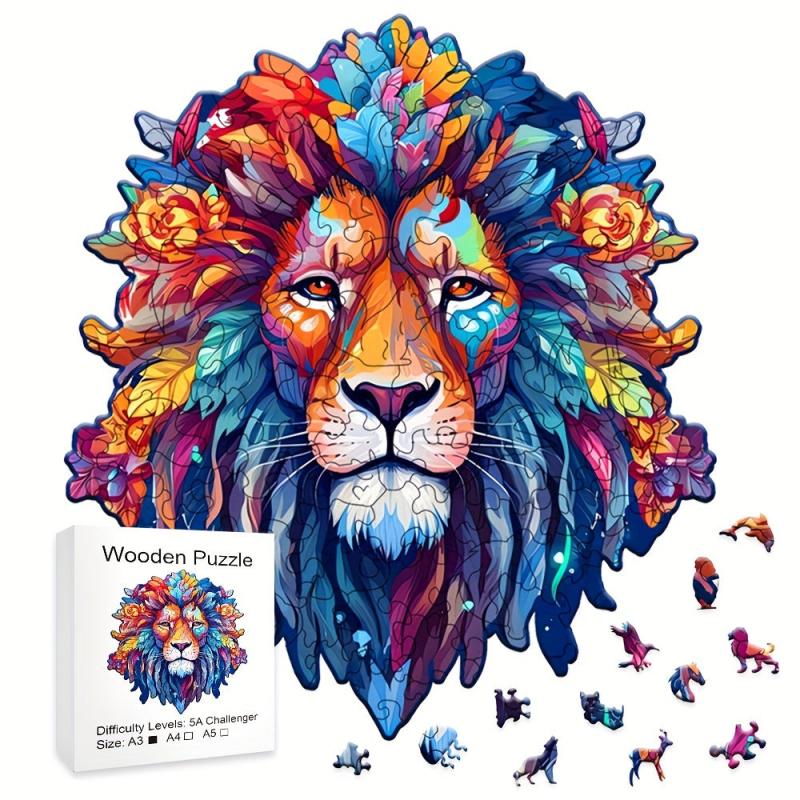 Colorful Lion Head Puzzle Magic Toy Wooden Brain Teaser Gift