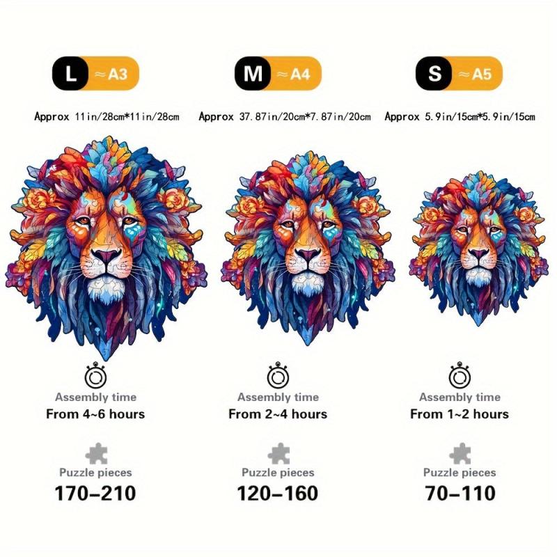 Colorful Lion Head Puzzle Magic Toy Wooden Brain Teaser Gift