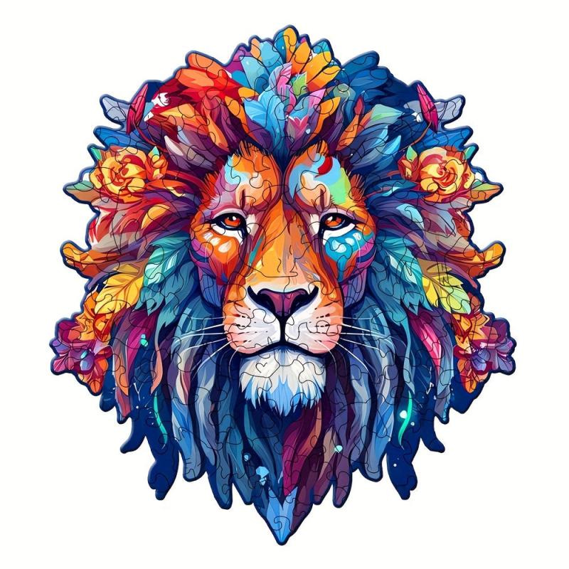 Colorful Lion Head Puzzle Magic Toy Wooden Brain Teaser Gift