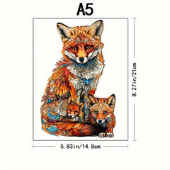 Colorful Fox Family Puzzle Wooden Brain Teaser Gift