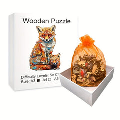 Colorful Fox Family Puzzle Wooden Brain Teaser Gift
