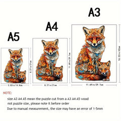 Colorful Fox Family Puzzle Wooden Brain Teaser Gift