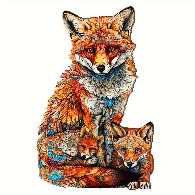 Colorful Fox Family Puzzle Wooden Brain Teaser Gift