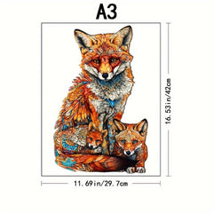 Colorful Fox Family Puzzle Wooden Brain Teaser Gift
