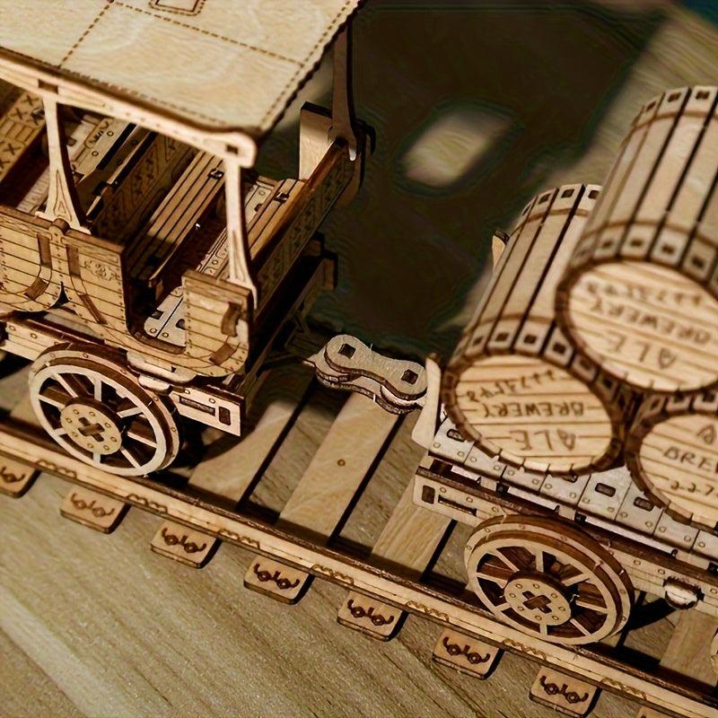 3D Wooden Puzzle DIY Red Wine Transport Vehicle Desktop Decorations