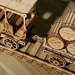 3D Wooden Puzzle DIY Red Wine Transport Vehicle Desktop Decorations