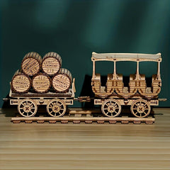 3D Wooden Puzzle DIY Red Wine Transport Vehicle Desktop Decorations