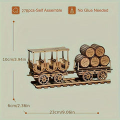 3D Wooden Puzzle DIY Red Wine Transport Vehicle Desktop Decorations