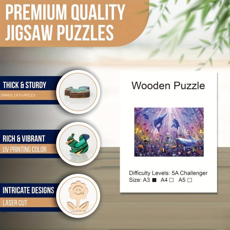 Dolphin Wooden Jigsaw Puzzle Unique Animal Shaped Magic Puzzles