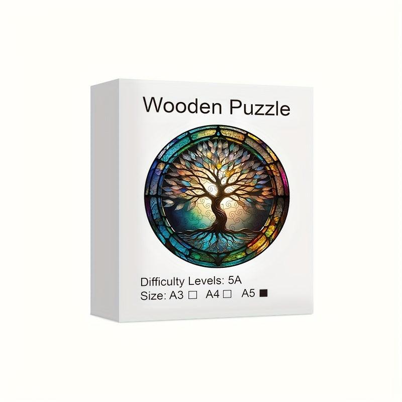 Colorful Tree Wooden Jigsaw Puzzles For Adults Animal Shaped Pieces