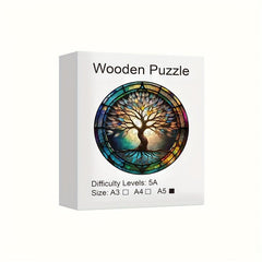 Colorful Tree Wooden Jigsaw Puzzles For Adults Animal Shaped Pieces