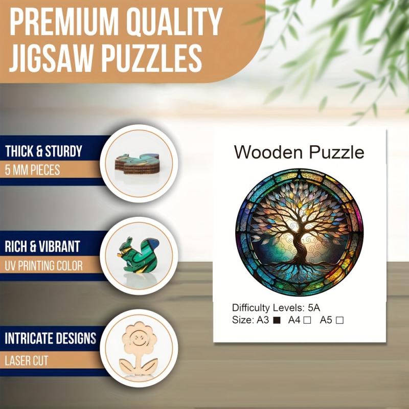 Colorful Tree Wooden Jigsaw Puzzles For Adults Animal Shaped Pieces